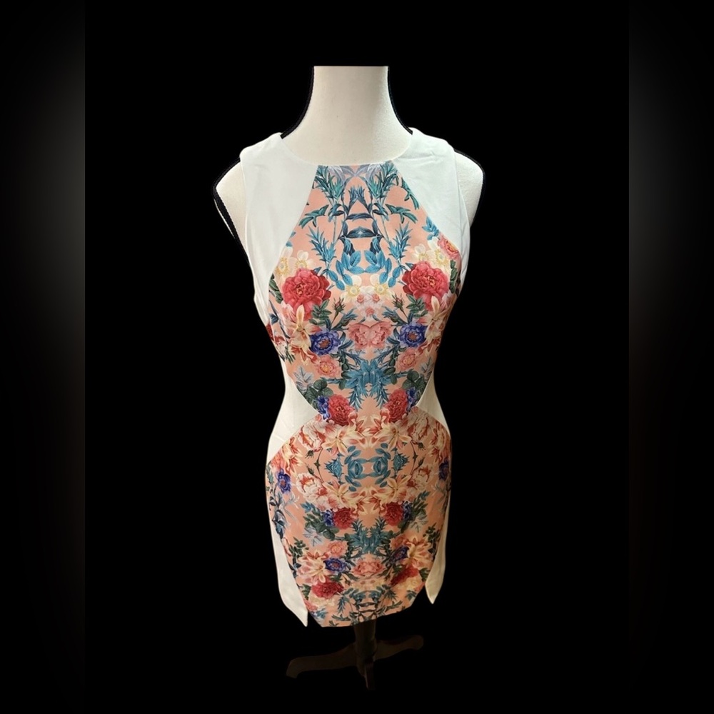 KEEPSAKEthelabel  White Dress with botanical panels mini floral retired nwt